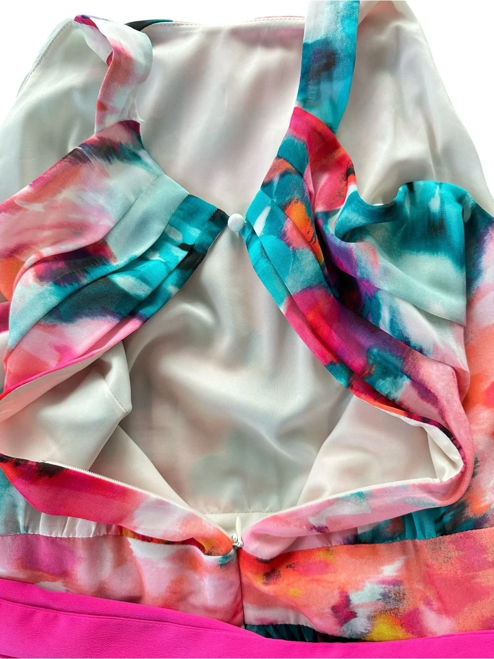Eliza J Watercolor Floral Pleated Maxi Dress Pink Sash Halter 16W Plus - Picture 14 of 16